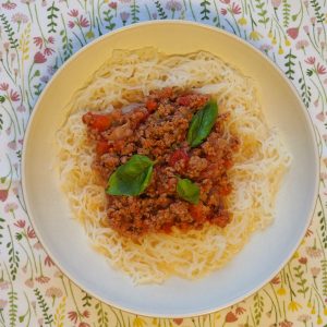 Konjac spaghetti met gehaktsaus
